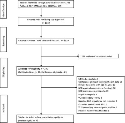 Prevalence of Bladder and Bowel Dysfunction in Toilet-Trained Children With Urinary Tract Infection and/or Primary Vesicoureteral Reflux: A Systematic Review and Meta-Analysis